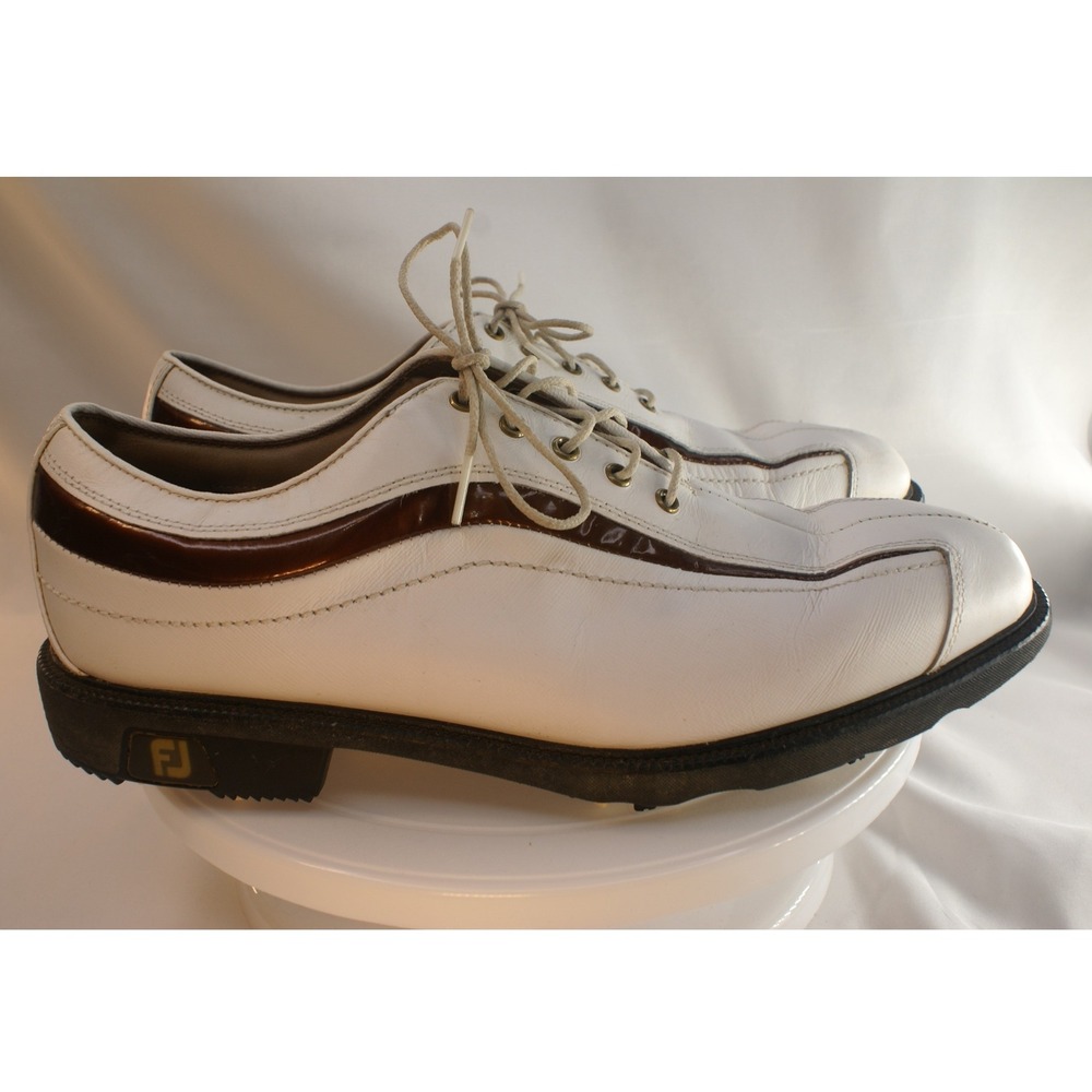 FootJoy Icon Mens Golf Shoes White Brown Leather Spiked 52347 Size 9 M‎